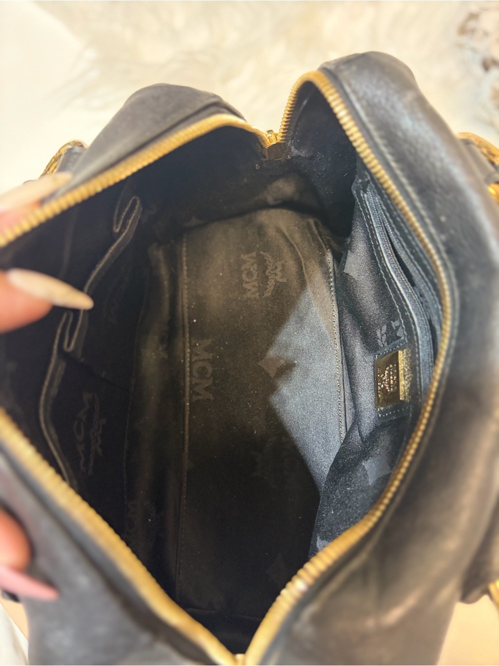 MCM Black Pebbled Leather Boston Handbag - Picture 7 of 8